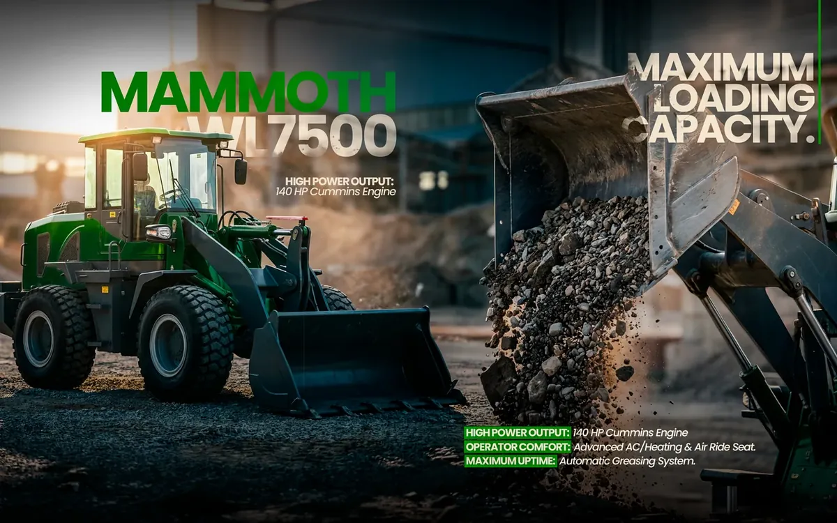 Compact loader web banner with spec callouts